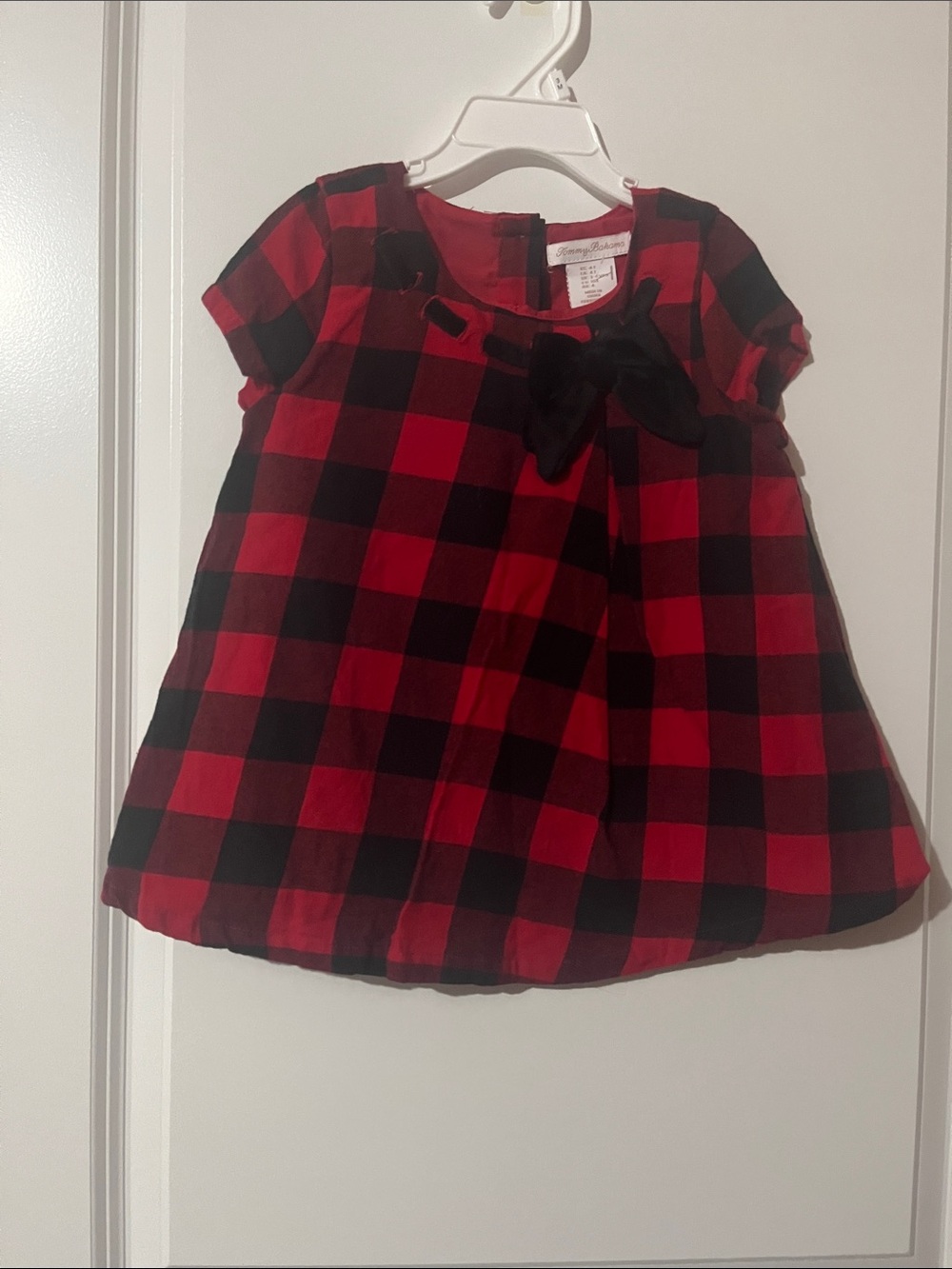 Tommy Bahama Red and Black Buffalo Plaid Dress with Black Velvet Bow